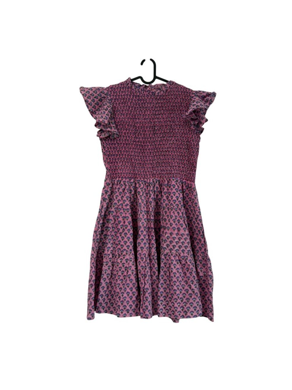 Sur La Vague Purple Block Print Floral Smocked Ruffle Babydoll Dress One Size
